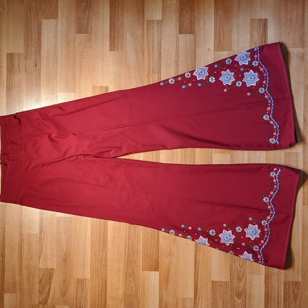 Vintage 1970's handmade burgundy flared embroidered bellbottoms